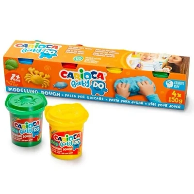 Afbeelding van Carioca Baby Do boetseerklei voor kinderen vanaf 12 maanden, 4 verschillende kleuren, luchtdrogend en vuile handen, stuks van 150 g