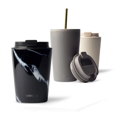 Afbeelding van MAMEIDO Thermosbeker, 350 ml, waterdichte koffiethermos, roestvrij staal, BPA vrije thermobeker, koffie (Black Marble, 0,35 l)
