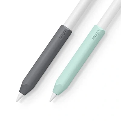 Afbeelding van elago Siliconen stekker [2 stuks] compatibel met Apple Pencil 2e en 1e generatie, houder van hoogwaardige siliconen, magnetisch opladen dubbele tik (donkergrijs/groen)