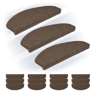Afbeelding van trapmatten zelfklevend set van 15 halve maantjes 65 x 24 cm donkerbruin