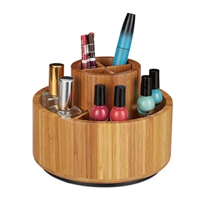 Afbeelding van Relaxdays make up organizer bamboe houder cosmetica draaibaar