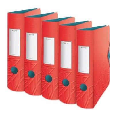 Afbeelding van Leitz Urban Chic 11160020 set van 5 kwaliteitsmappen A4, afgeronde rug, 8,2 cm breed, elastische sluiting, licht polyfoam, kunststof, rood