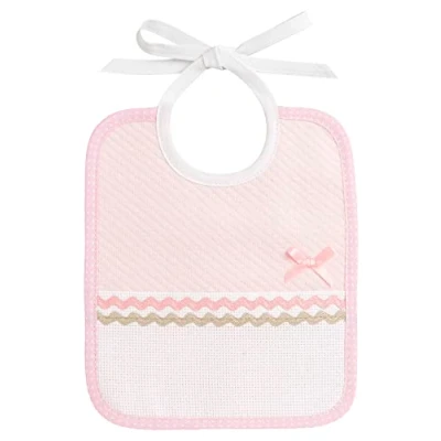 Afbeelding van Filet Slabbetje van zachte stof, ruitpatroon, roze, met Aida canvas zak om te borduren, ideaal ter bescherming de kleding je kind, 100% gemaakt in Italië, kleur roze