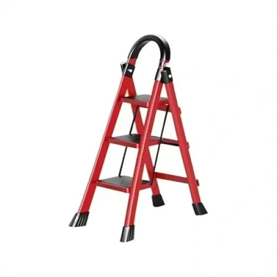 Afbeelding van K IKIDO Opvouwbare trapladder met leuning, 3/4/5 treden, antislip, gemakkelijk op te bergen, brede geschikt voor keuken, huis en thuis, belastbaar tot 150 kg (rood, 3