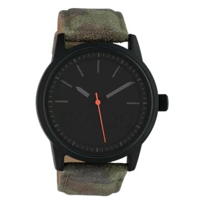Afbeelding van OOZOO Timepieces Zwarte horloge met camouflage leren band C10307