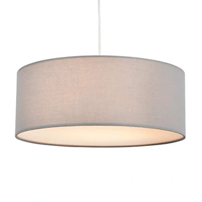 Afbeelding van SPARKSOR Hanglamp, plafondhanglamp, moderne stoffen lampenkap, grote grijze trommellampenkap, rond, voor eetkamer