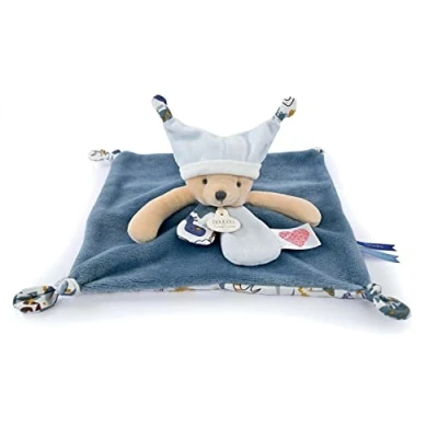 Afbeelding van Doudou et Compagnie Les Petits Futés knuffeldier blauwe beer 3 verhalen blauw 25 cm cadeau geboorte DC4059