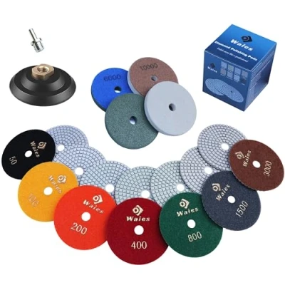 Afbeelding van Waies 11 stuks diamantpolijstschijven, 100 mm, polijstpads voor beton, graniet, marmer, polijsten met pads, 50# 10000# polijstmachine