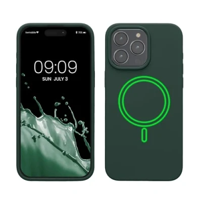 Afbeelding van kwmobile telefoonhoesje geschikt voor Apple iPhone 15 Pro Max Hoesje met magneet compatibel MagSafe Smartphone case in mosgroen
