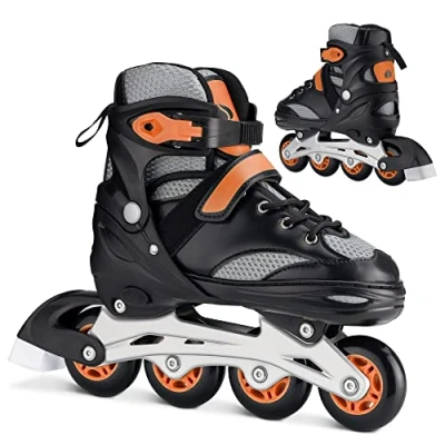 Afbeelding van Navaris Verstelbare skeelers voor kids skates meisjes en jongens Inline kinderen oranje/zwart Maat S (31 34)