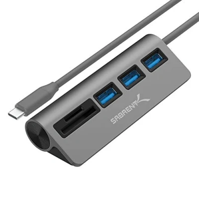Afbeelding van SABRENT USB c hub, datahub met 3 3.2 poorten SD/MicroSD adapter, multiport docking station voor desktop, Macbook, laptop, iMac, PC, sticks, enz. (HB U3CR)