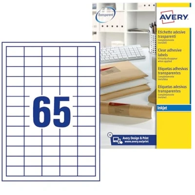Afbeelding van Avery J8551 25 mini etiketten ft 38,1 x 21,2 mm (b h), 1.625 etiketten, transparant etiket