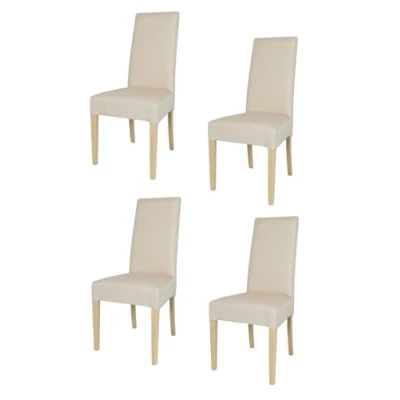 Afbeelding van Tommychairs Chiara Eetkamerstoelen Set van 4 Natuurlijk / Ivoor Stof &amp; Hout