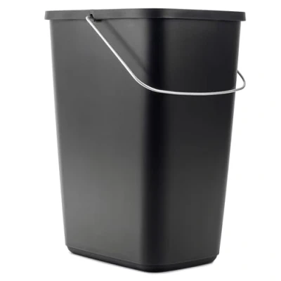 Afbeelding van KADAX Afvalemmer zonder deksel met beweegbaar metalen handvat, robuuste afvalemmer, papieren kunststof afvalverzamelaar (zwart, 12 l)