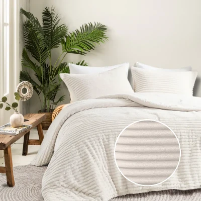 Afbeelding van Dekbedovertrek Teddy Rib Licht Lits jumeaux (240x220 cm) Microvezel Grijs Fresh &amp; Co Ga naar Dekbed Discounter.nl Profiteer Nu