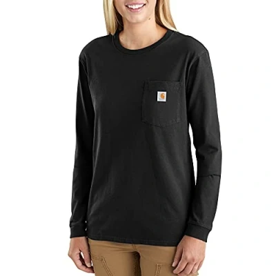 Afbeelding van Carhartt Dik T shirt met lange mouwen en zak, losse pasvorm, dames shirts (1 stuk), zwart.
