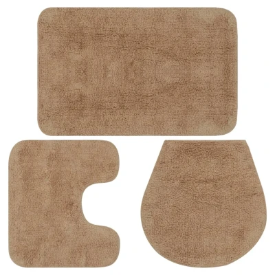 Afbeelding van Badmattenset stof beige 3 delig