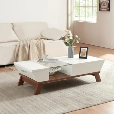 Afbeelding van Salontafel Ljusdal 120x55x33 cm wit en walnootkleurig