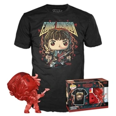 Afbeelding van Funko POP! &amp; Tee: Stranger Things Hunter Eddie met gitaar S T shirt kleding vinyl figuur om te verzamelen Cadeau idee Speelgoed en top korte mouwen voor volwassenen Uniseks