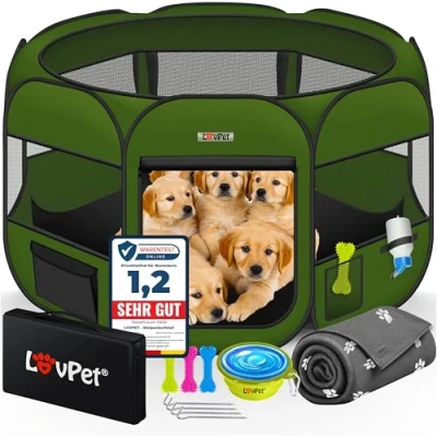 Afbeelding van LOVPET® Puppyren voor Kleine Dieren Honden Katten Opvouwbaar Hondenren inclusief kom en Haringen Puppy Ren Pop up Systeem Indoor &amp; Outdoor Konijnenren