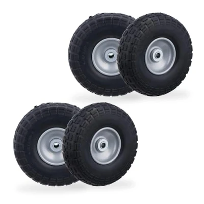Afbeelding van Relaxdays steekwagenwiel set van 4 4.10/3.50 skelterwiel massief rubber 16 mm Zwart grijs