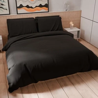 Afbeelding van PETTI Artigiani Italiani Dekbedovertrek en kussenslopen van microvezel, eenkleurig, zwart, 100% Made in Italy