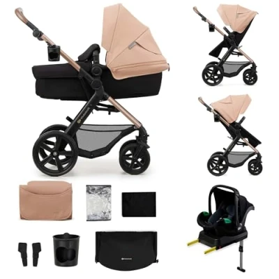 Afbeelding van Kinderkraft MOOV 2 4 in 1 Multifunctionele Kinderwagen met Reiswieg, Wandelwagen en Autostoel MINK PRO i Size Onverwoestbare Wielen Vering Compact Inklapbaar Beige