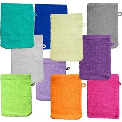 Afbeelding van Set van 10 washandjes badstof uni (5x2 kleuren) ca. 15x20 cm 100% katoen