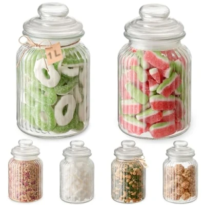 Afbeelding van Set van 6 voorraadpotten/voorraadpotten groot 1000 ml I luchtdicht met afdichting bonboniere voorraaddozen voor levensmiddelen