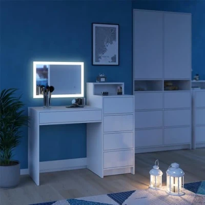 Afbeelding van Vicco Kaptafel Naara, Wit, 110.5 cm met LED spiegel