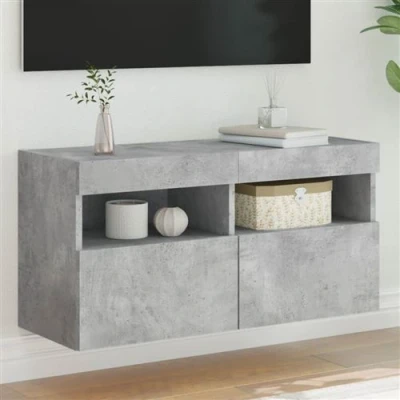 Afbeelding van vidaXL Tv wandmeubel met LED verlichting 80x30x40 cm betongrijs