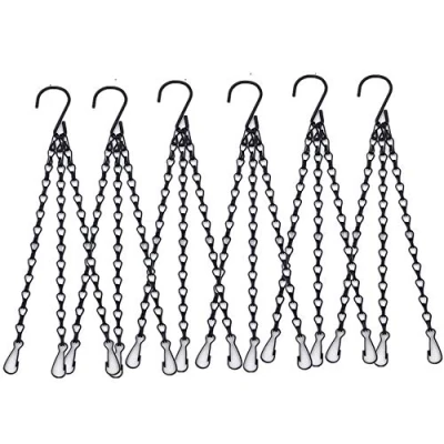 Afbeelding van OUKEYI Set van 6 robuuste 56 cm gegalvaniseerde hangende kettingen voor bloemenmand om op te hangen, 3 punten, buiten of binnen, vogelvoederbak, lantaarn en plantenbak