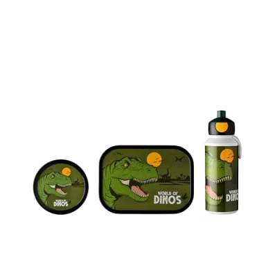 Afbeelding van Mepal Lunchset Campus Broodtrommel, Drinkbeker en Fruitbox voor kinderen Dino