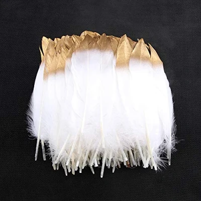 Afbeelding van Sowder 50 stuks natuurlijke ganzenveren voor kleding, wit gedoopt in goud