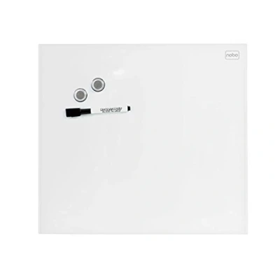 Afbeelding van Nobo Klein vierkant wandwhiteboard, magnetisch oppervlak van glas, droog afwasbaar, frameloos, onzichtbare bevestigingen, 300 x mm, marker en magneten inbegrepen, wit, 1903956