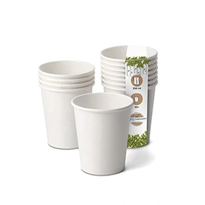 Afbeelding van GREENBOX biologisch papieren bekers, wegwerpservies, composteerbare en afbreekbare witte koffiebekers, onbedrukt, milieuvriendelijk, 50 stuks, 200 ml, 8