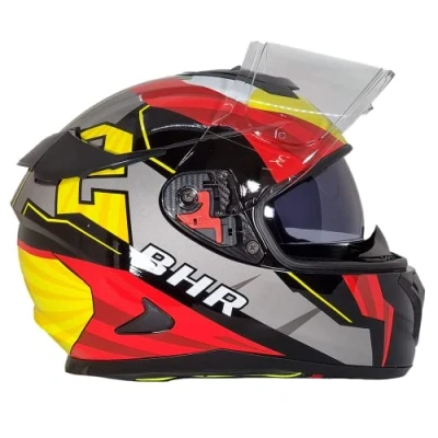 Afbeelding van BHR 813 RACE Integrale motorhelm met dubbel vizier, ECE goedgekeurde integraalmotorhelm zonnevizier, voor dames en heren, rood/geel, XL