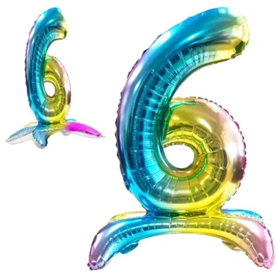 Afbeelding van Ballon 6ème Anniversaire Numéro 6 Foil Multicolore Debout XXL Géant en Aluminium 82cm Décoration de Deco pour Anniversaire.