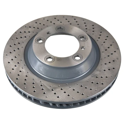 Afbeelding van FEBI BILSTEIN 172937 Remschijf Vooras rechts 340 34 5 130 geperforeerd/interne ventilatie Gecoat High carbon PORSCHE: 911 Coupe, Convertible