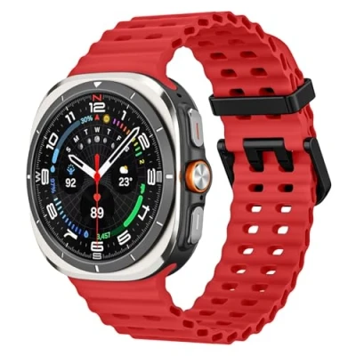 Afbeelding van MoKo Sportband compatibel met Samsung Galaxy Watch Ultra Band 47 mm (2024), dames en heren, ademend, zachte siliconen, waterdicht, accessoires voor Band, rood