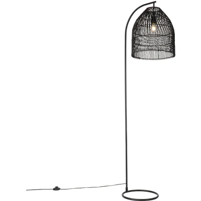 Afbeelding van QAZQA Landelijke vloerlamp zwart met rotan Sam