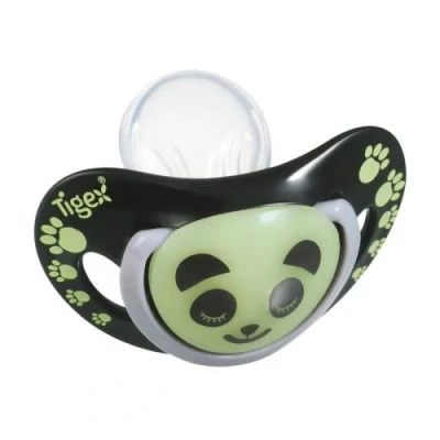 Image de tigex 2 sucettes smart night en silicone taille 0 6 mois panda phosphorescente