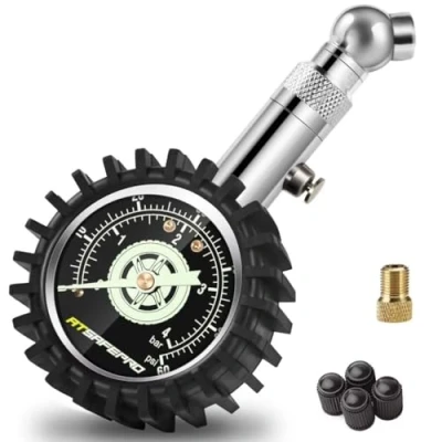 Afbeelding van Bandenspanningsmeter, ATsafepro Bandenmanometer 4 bar 60 psi ANSI B40.1 gecertificeerd nauwkeurig met grote lichtgevende wijzerplaat, 2 inch, professioneel mechanisme voor motorfiets, auto,