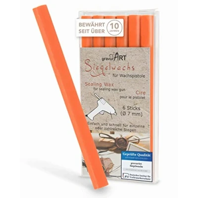 Afbeelding van gravurART Zegelwas (flexibel) voor pistoolwax, 6 stangen, oranje
