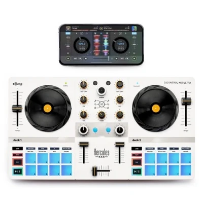Image de Contrôleur DJ mobile Hercules Mix Ultra pour smartphone iOS et Android Blanc