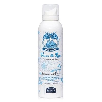 Afbeelding van Helan, Vetiver &amp; Rum, verzachtend en voedzaam scheerschuim, zachte emulsie, bevordert het glijden van scheerapparaat over de huid, met jojoba oliën zoete amandelen, tegen irritatie, 200 ml