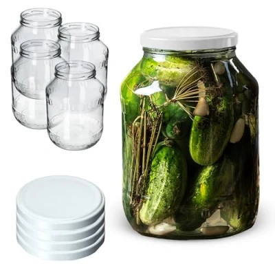 Afbeelding van KADAX Weck Set van 4 ronde inmaakpotten glas, 2,5 liter, diameter 100 mm, met wit deksel