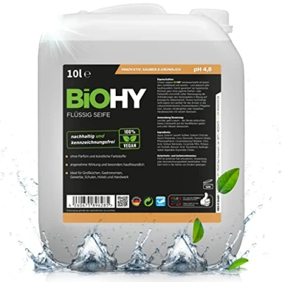 Afbeelding van BiOHY vloeibare zeep (10 liter kanister) Huidvriendelijke, resterende en handen PHOSPFATFREI Geurneutrale hygiëne ook geschikt voor het gezicht zonder parfum kleurstoffen