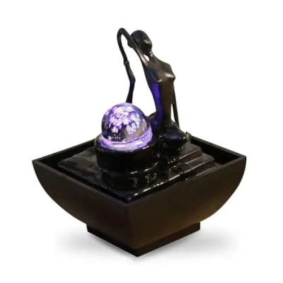 Afbeelding van Indoor fontein Yoga meditatie kleurrijk ledlicht decoratie voor binnen in beweging ontspannende zen sfeer tafelfontein bijzonder cadeau idee kleine prijzen H 19 cm 1