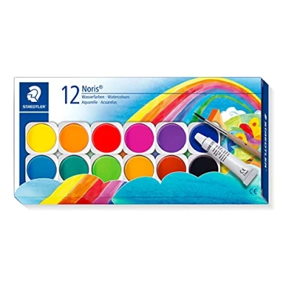 Afbeelding van Staedtler Noris 888 Hoogwaardige aquarelverf, 12 stuks aquareltabletten met 1 tube gouache en kwast, NC12